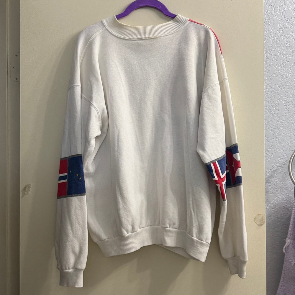 Global Flag Print Crewneck Sweater - White - Picture 6 of 6